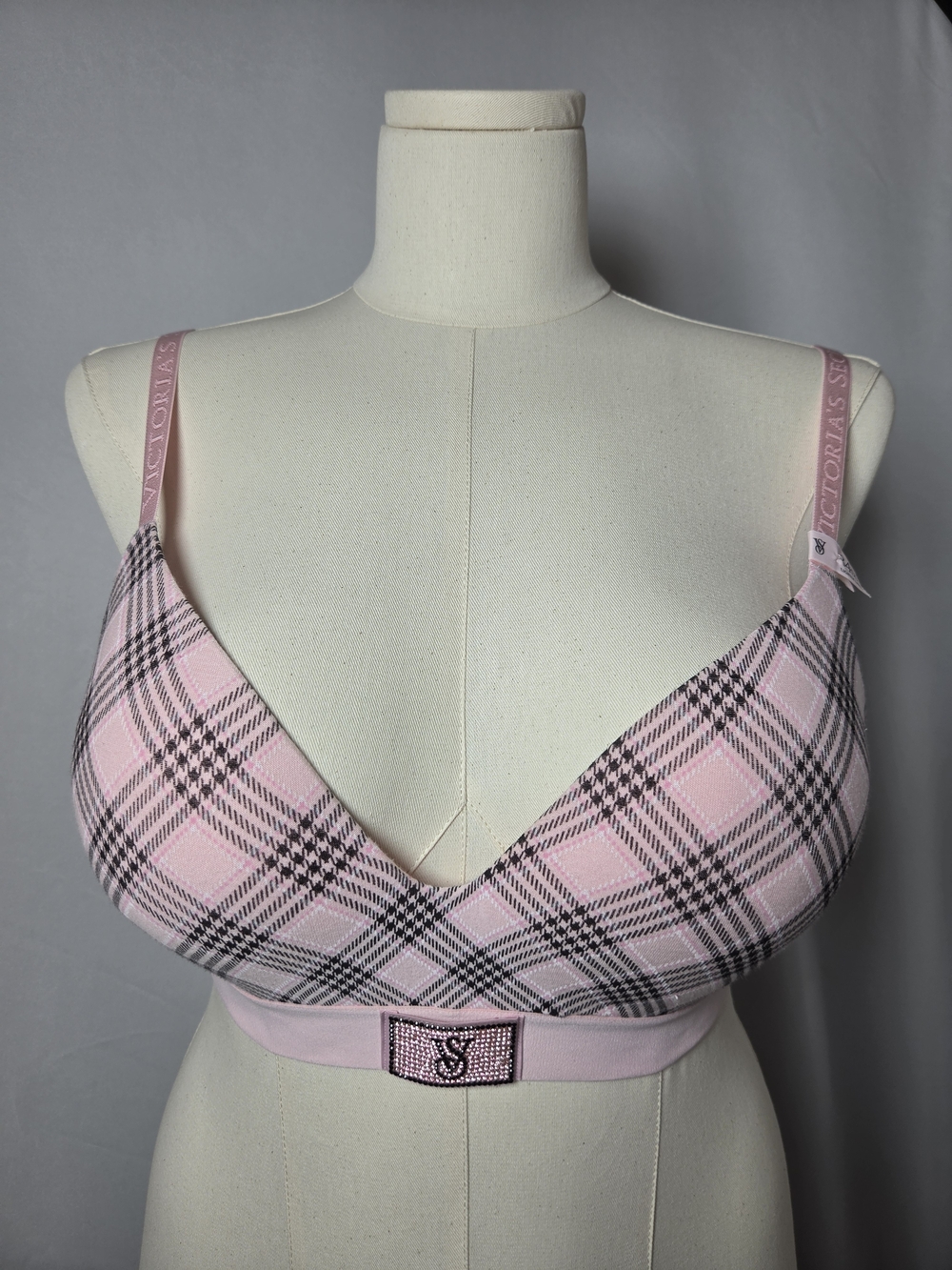 Victoria’s Secret 34DD Pink Plaid Rhinestone Logo Lightly Lined Bra NWT Unwired